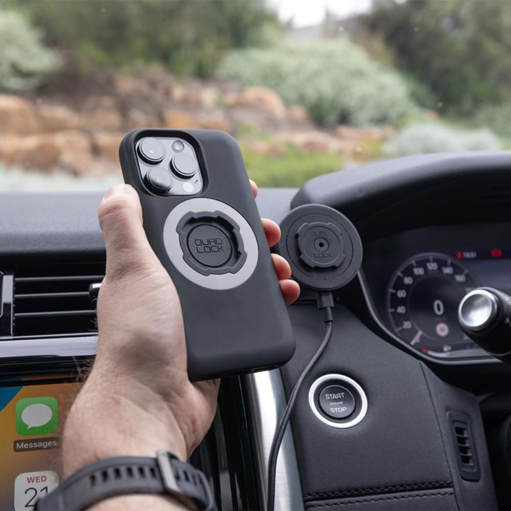 Quad Lock Adhesive Dashboard Car Phone Mount with MAG Wireless Charger V2 - Compatible with iPhone 16 Pro | Secure Hands-Free Driving | Perfect for Commuting, Rideshare & Road Trips