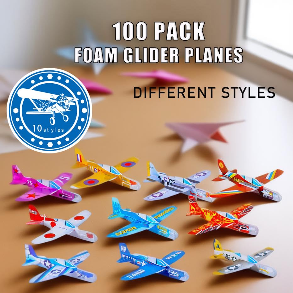100Pcs Foam Gliders - Colorful Paper Airplane Toys for Kids Outdoor Play