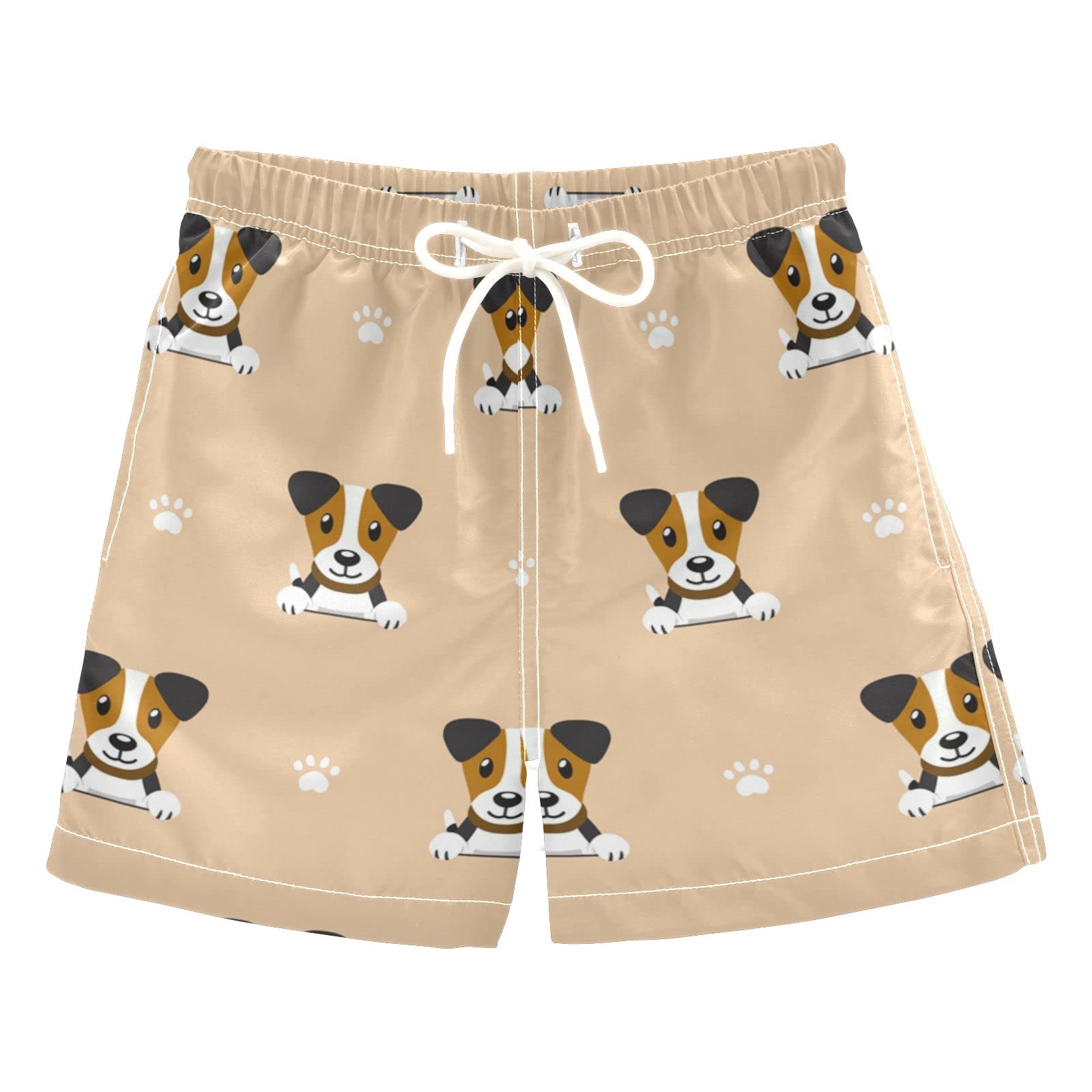 **Cartoon Dog Boys Swim Trunks - Quick Dry Toddler & Kids Bathing Suits (2T-16) with Adjustable Waist - Fun Beach & Pool Shorts for Boys - Yellow**    *(Perfect for Summer Swimming, Beach Vacations, and Water Play!)*