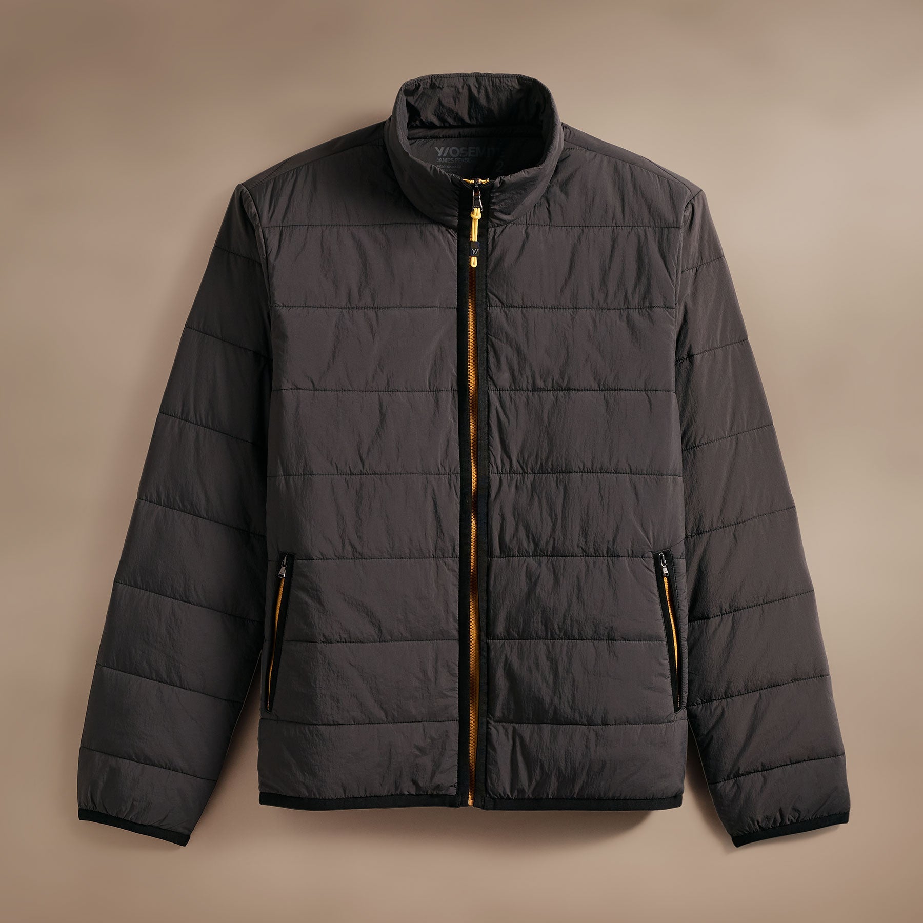 Men's Contrast Zip Insulated Jacket - Carbon Black & Yellow | Waterproof Winter Coat for Outdoor Activities, Hiking & Travel