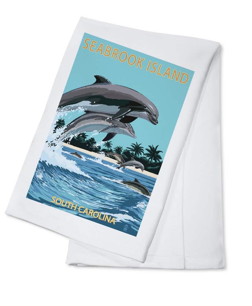 Dolphins Jumping Seabrook Island South Carolina - 100% Cotton Tea Towel, Decorative Hand Towel for Kitchen & Home - Perfect for Beach House Decor, Coastal Kitchen Accessories and Unique Gift Ideas