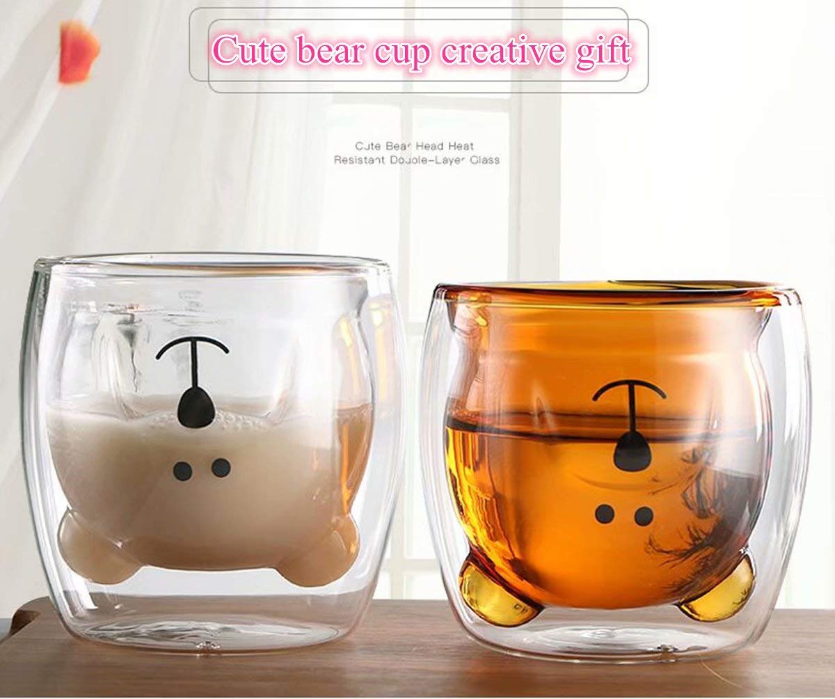 Bear Double Wall Glass Mugs - Insulated Tea & Coffee Cups for Couples, Funny Valentine's Day & Birthday Gifts - Perfect for Hot Drinks, Milk, and Romantic Moments at Home