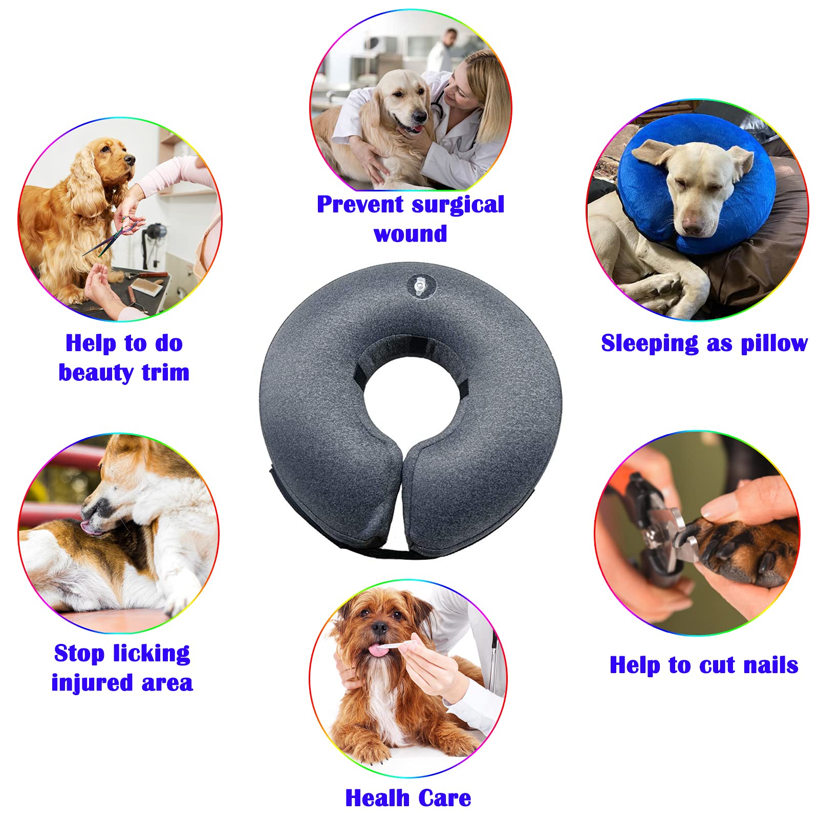 **Katoggy Inflatable Dog Cone Collar - Soft Adjustable Blow Up Donut E-Collar for Small, Medium & Large Dogs & Cats - Post-Surgery Recovery & Wound Protection**    *(Use Case: Ideal for post-surgery recovery, wound protection, and preventing pets from licking or scratching injuries.)*