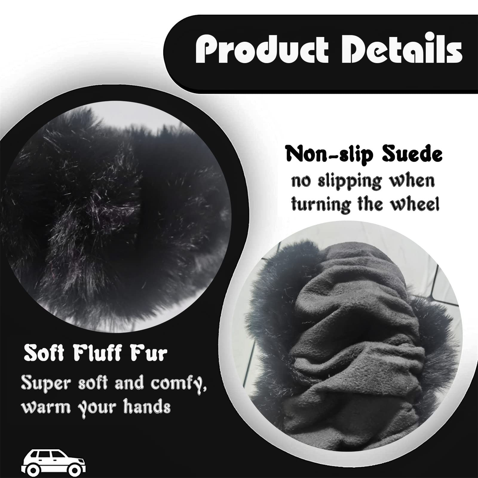 YUNXNYC Fluffy Soft Wool Fur Steering Wheel Cover - Non-Slip Fuzzy Warm Plush Universal Fit for Most Cars | Winter Fashion Car Accessory for Women | Perfect for Cold Weather Commuting & Stylish Interior Decoration (Black)