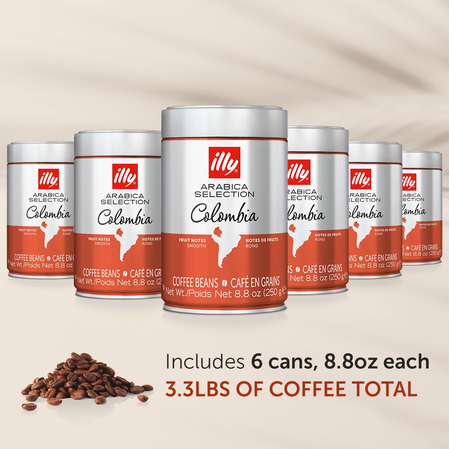 illy Whole Bean Coffee - 100% Arabica, Medium Roast, Colombia Origin - Smooth Taste with Fruity Notes - No Preservatives - 8.8oz (6 Pack) - Perfect for Home Brewing, Office Use & Gifts