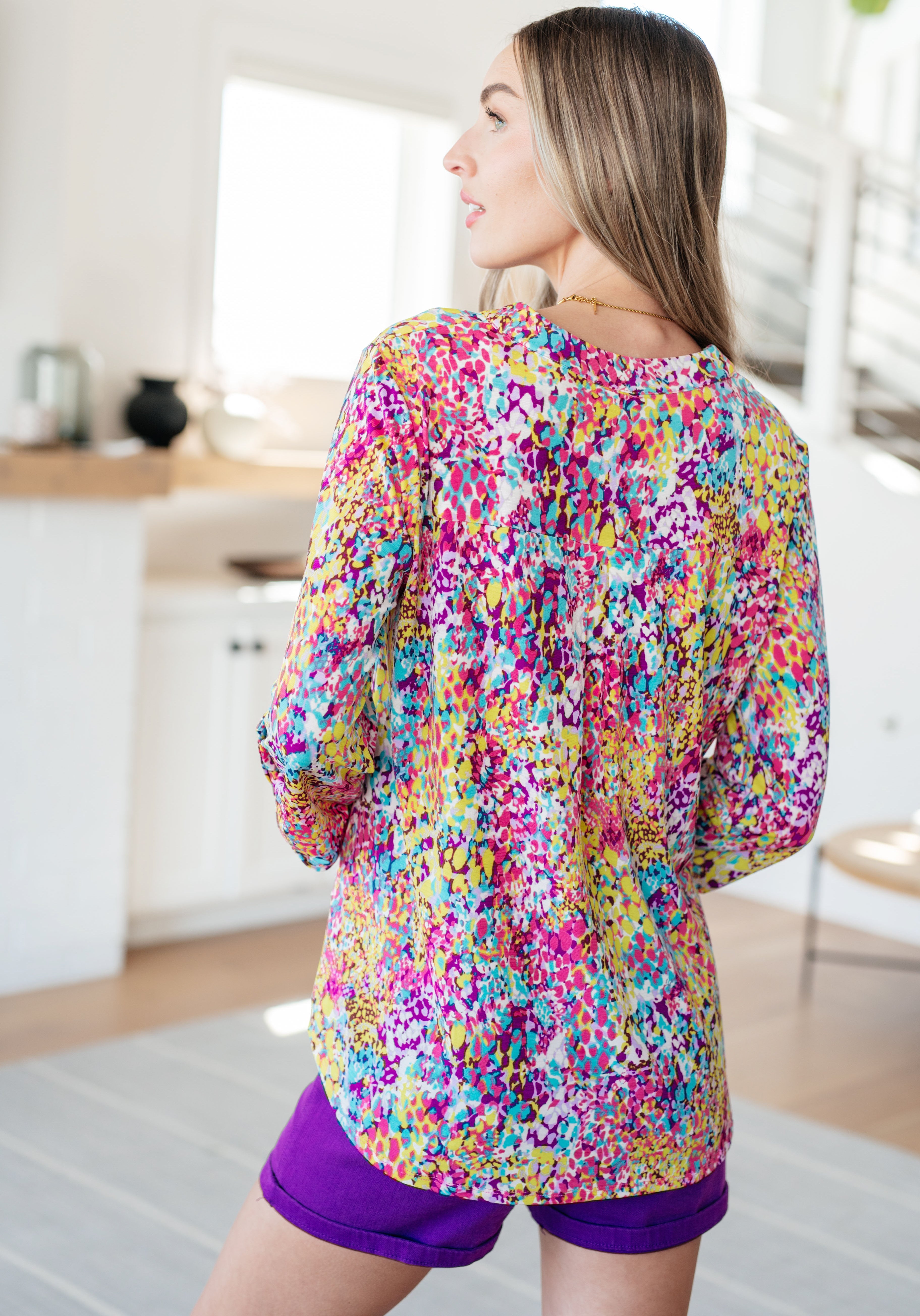 Lizzy Women's Abstract Painted Top in Magenta & Lime - Perfect for Casual Outings, Date Nights & Summer Fashion