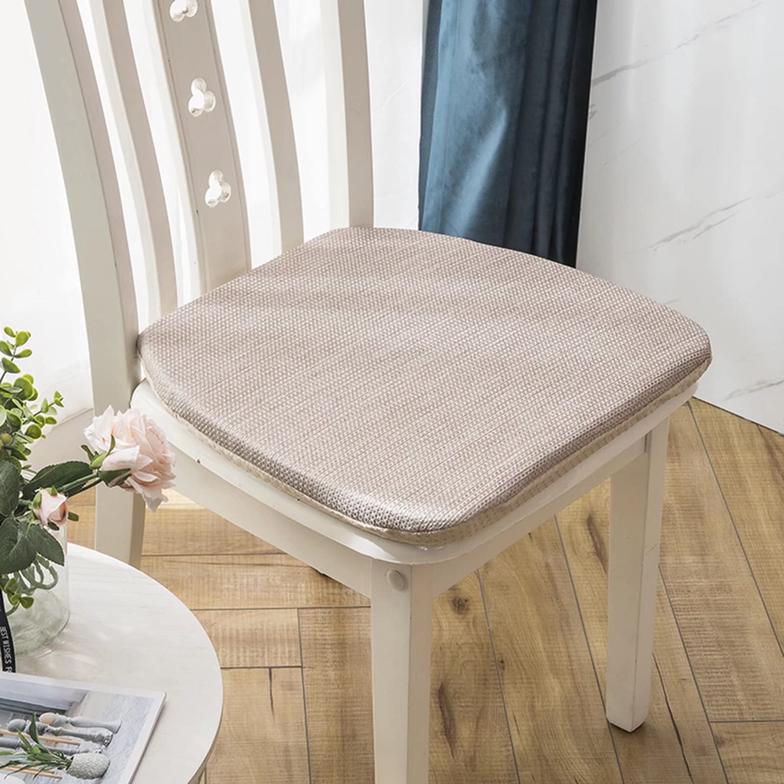 Non-Slip U-Shaped Dining Chair Cushions Set of 8 - Washable Beige Kitchen Chair Seat Covers with Ties for Home, Restaurant & Office Use