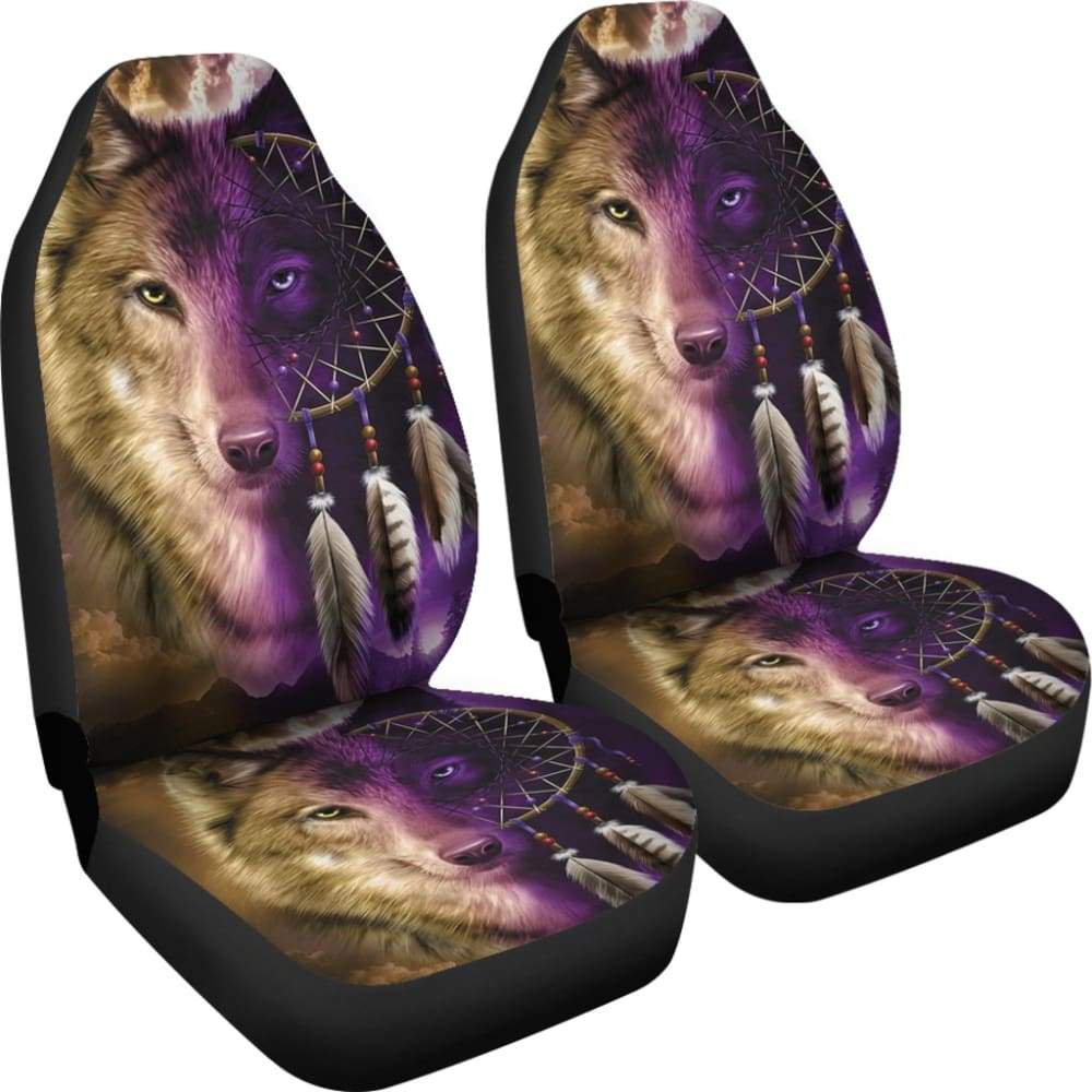 Premium Wolf Dream Catcher Car Seat Covers for Cars, Trucks & SUVs - Breathable Mesh Fabric Protectors - Perfect for Road Trips, Camping & Outdoor Adventures