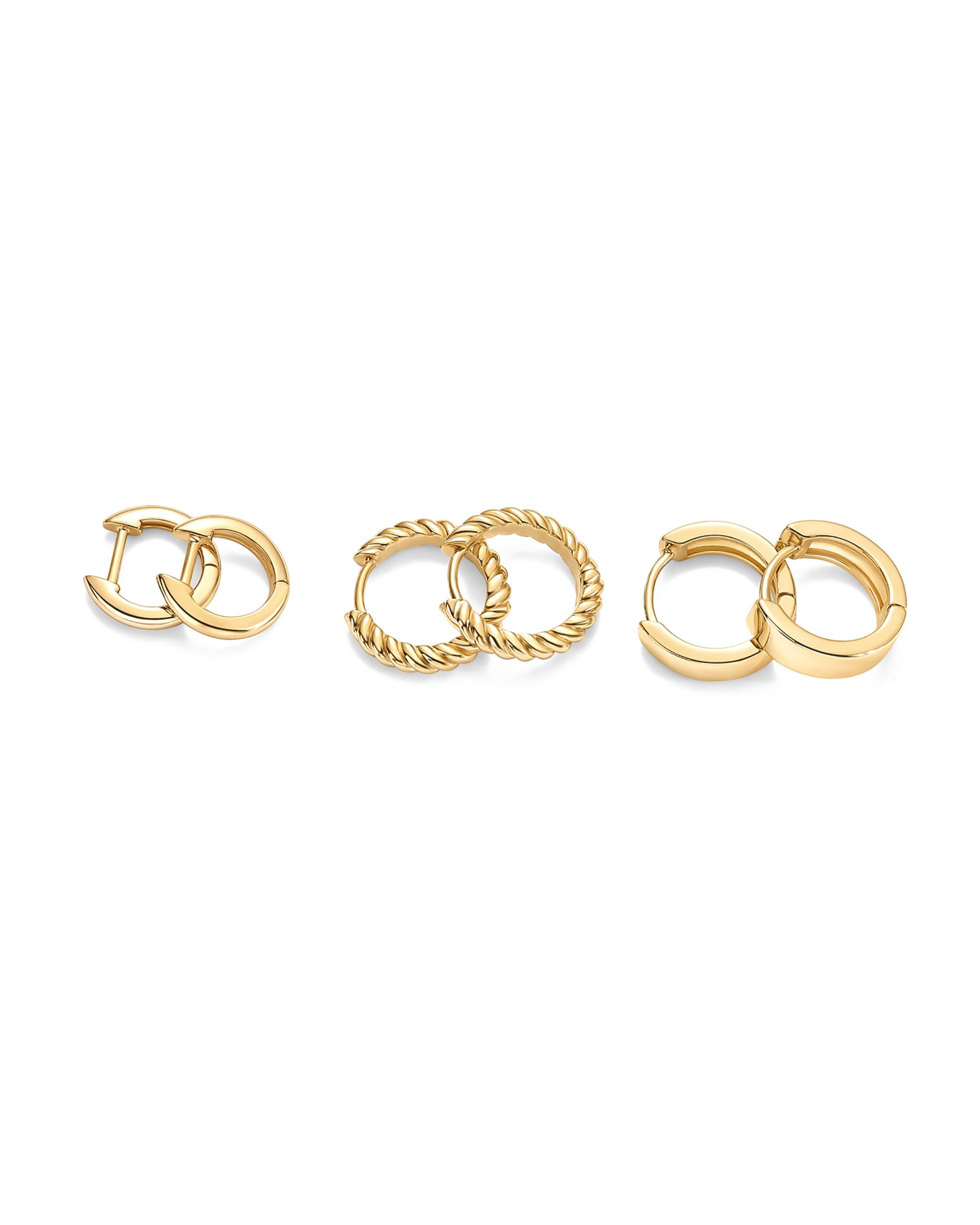 PAVOI 14K-18K Gold Plated Sterling Silver Small Hoop Earrings for Women - 3 Pairs Cubic Zirconia Rope Teardrop Huggie Earrings Set | Elegant Everyday Wear, Party Jewelry & Gift for Her
