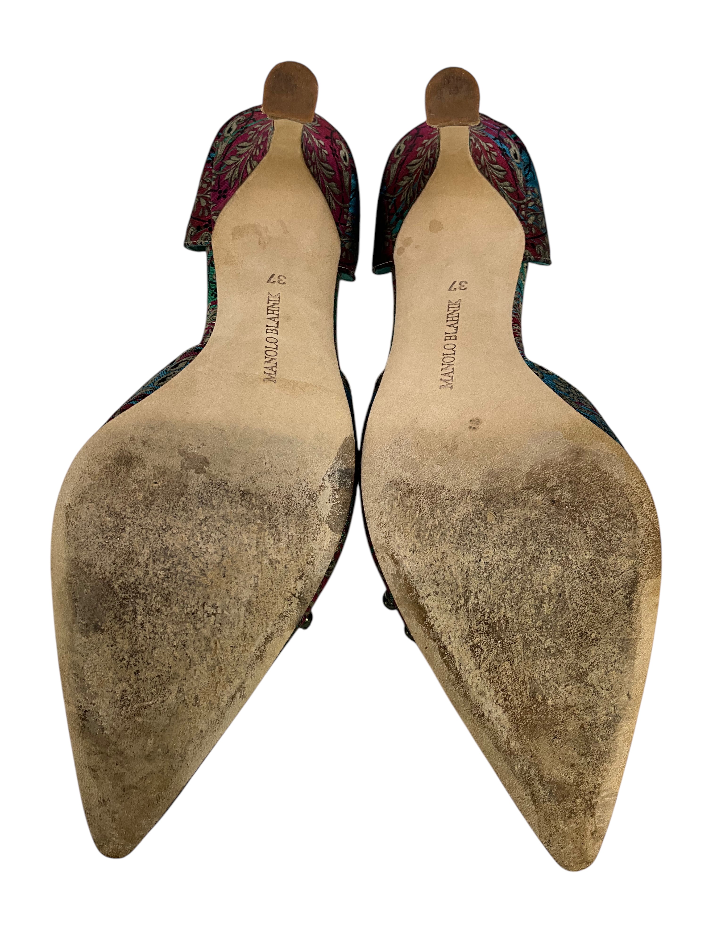 Manolo Blahnik Paisley Jacquard D'Orsay Pumps - Women's Size 7 US (EU 37) | Elegant Floral Heels for Weddings, Parties & Formal Events