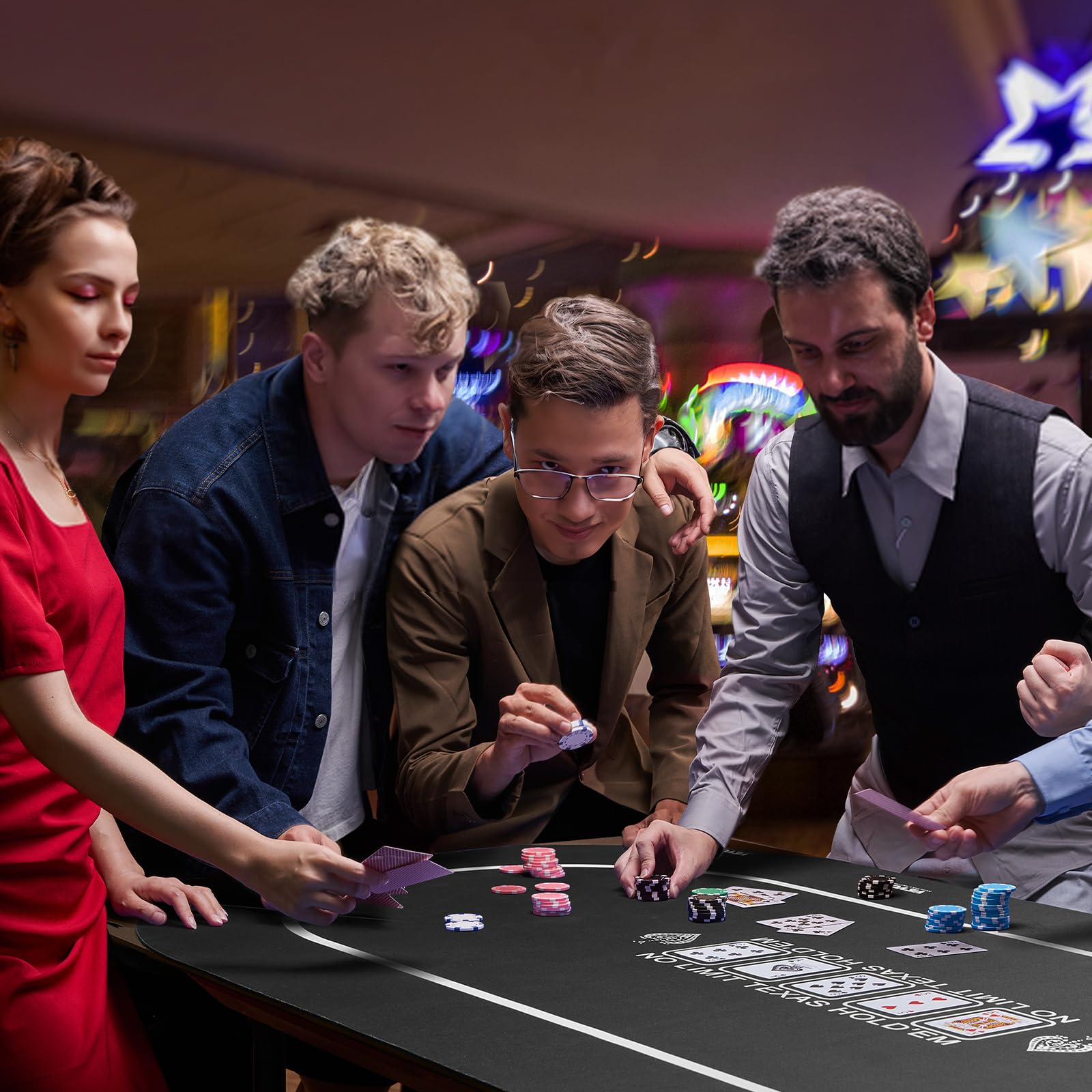VEVOR 70 x 35 Inch Foldable Poker Table Top with Carrying Bag - 6-8 Player Casino Style Poker Mat for Home Games, Poker Nights & Casino Parties - Perfect for Poker Rooms, Game Nights & Card Tournaments