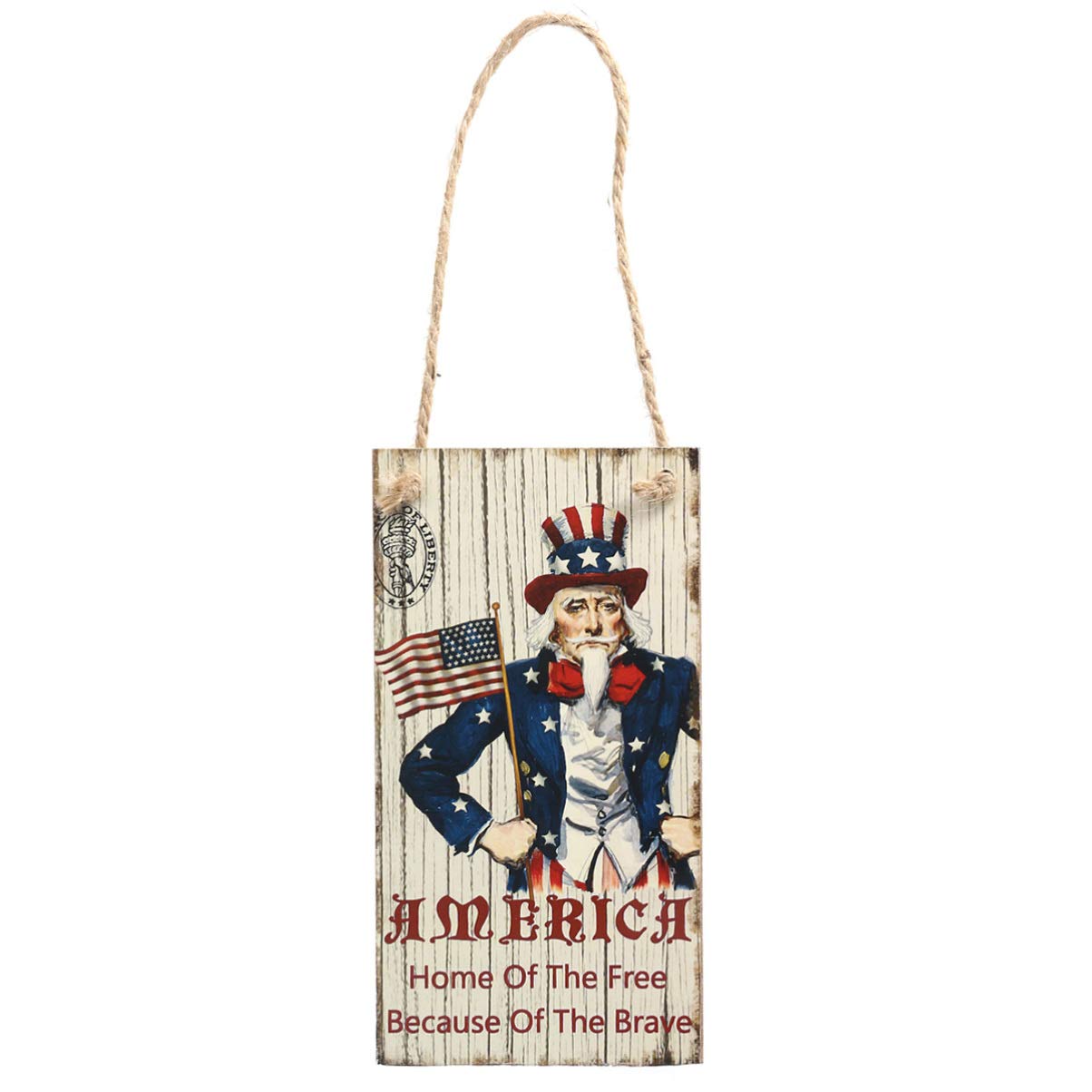 PRETYZOOM Patriotic Hanging Plaque - 'Home of The Free Because of The Brave' Sign for Independence Day Decor, Cafe, Home & Party | American Flag Wall Art for 4th of July Celebrations, Veterans Day & Patriotic Events