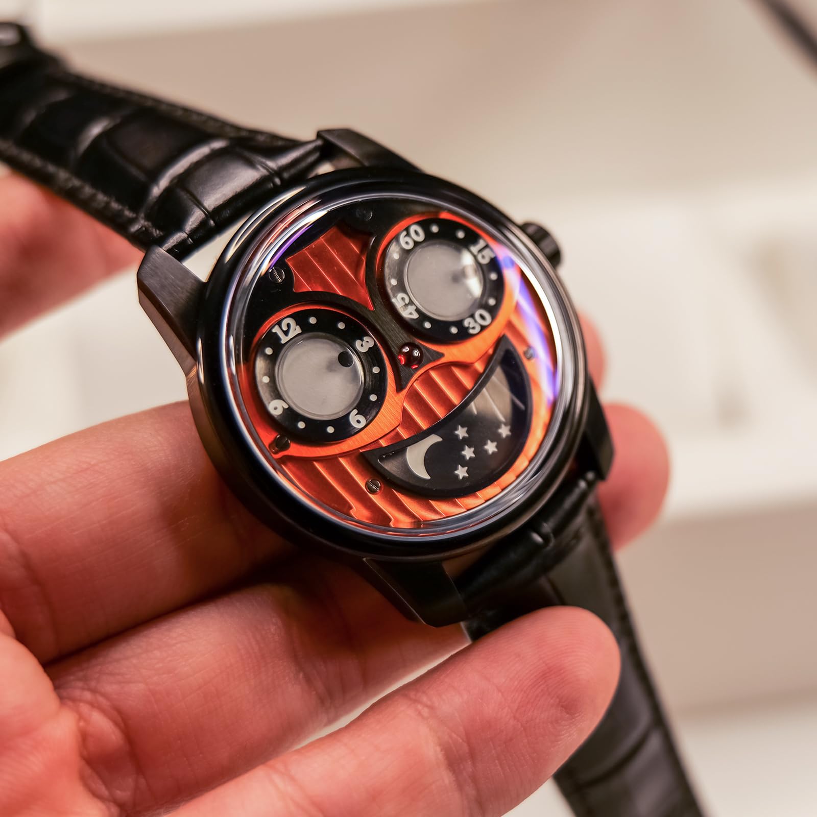 Men's Joker Themed Big Dial Mechanical Wristwatch - Leather Strap, Waterproof, Sporty Design - Perfect for Casual Wear, Cosplay & Gift Giving