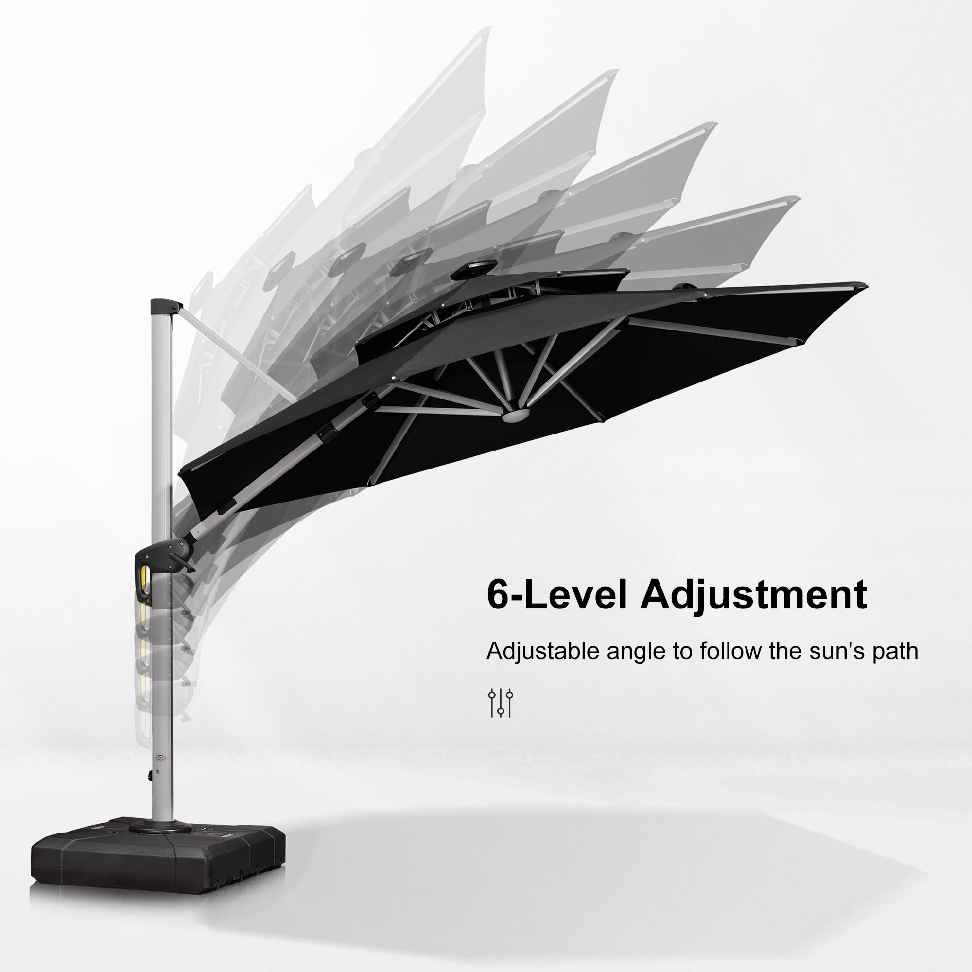 PURPLE LEAF 11ft Solar Powered LED Patio Umbrella - Large Windproof Cantilever Outdoor Umbrella with LED Lights - Heavy Duty Sun Shade for Garden, Deck, Pool & Backyard (Black) | Perfect for Outdoor Dining, Lounging and Entertaining