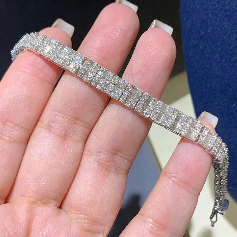 18K White Gold Real Diamond 5.0ct Luxury Trapezium Line Bracelet for Women - Elegant Wedding, Engagement & Party Jewelry Gift - Perfect for Anniversary, Valentine's Day & Special Occasions