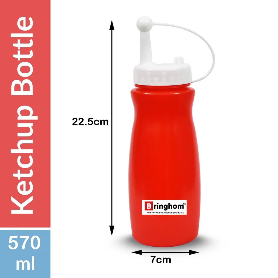 Bringhom 3-Pack Plastic Squeeze Bottles (570ml) - Condiment Dispenser for Ketchup, Mustard, Oil, Vinegar & Sauces - Leak-Proof Kitchen Bottles in Red, White & Green - Perfect for Restaurants, BBQs & Home Cooking