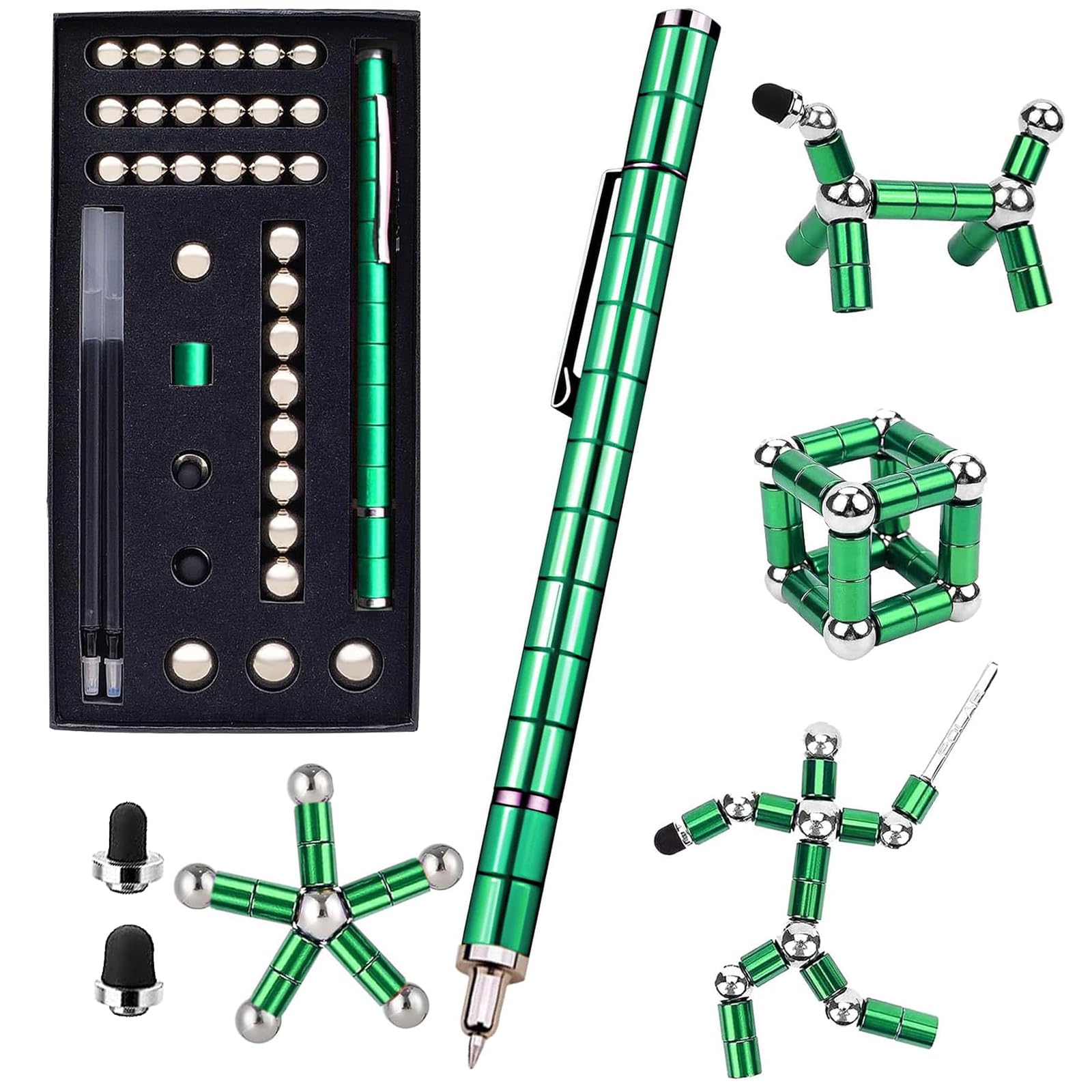 Magnetic Fidget Pen for Stress Relief - Fun Decompression Toy Gift for Kids & Adults - Big Green - Perfect for Office, School & Anxiety Relief