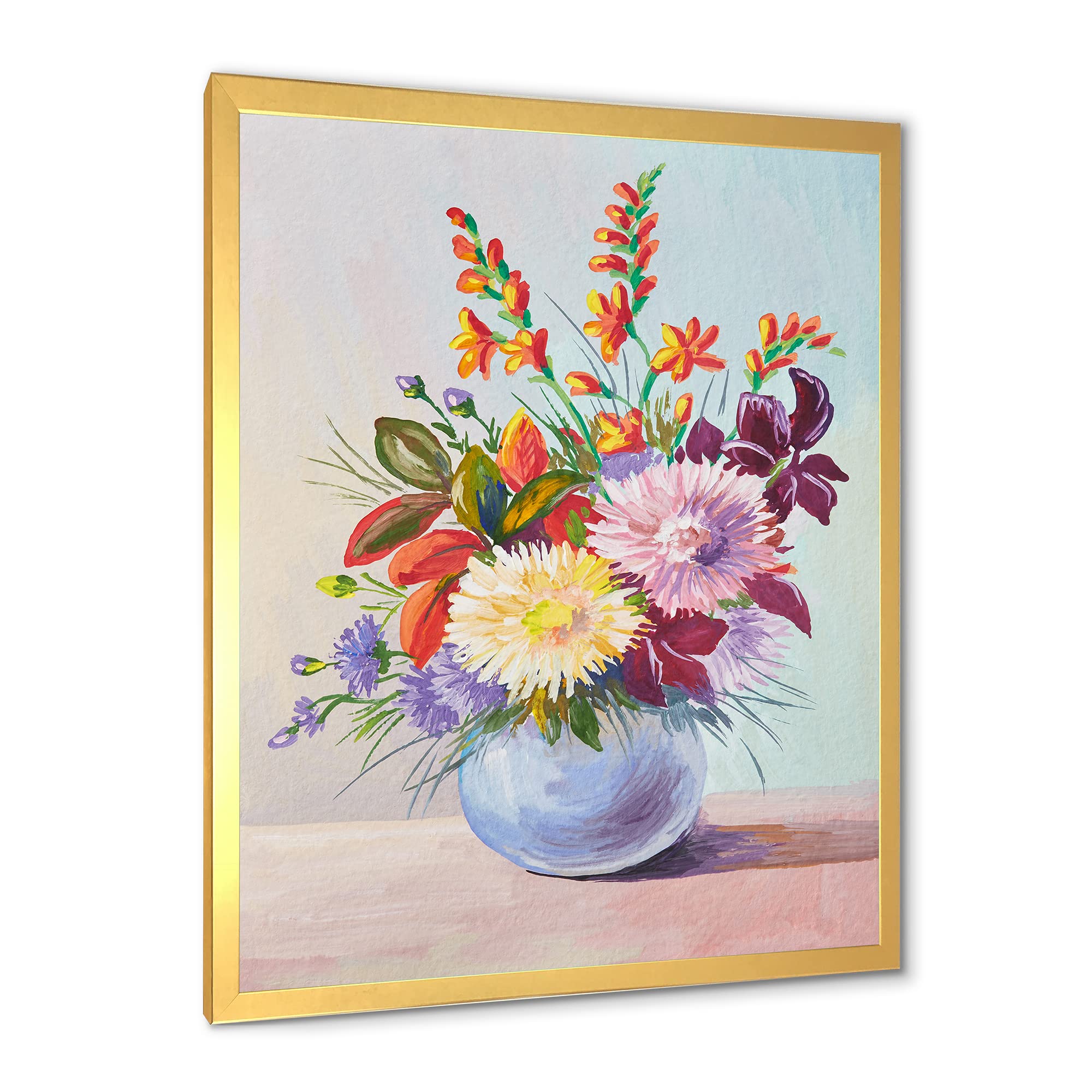 Still Life Painting of Asters in White Vase - Traditional Framed Wall Art for Living Room, Bedroom & Office Decor