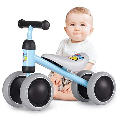 Birtech Baby Balance Bike for Toddlers 18-36 Months - No Pedal 4-Wheel Learning Bike for Boys & Girls - Indoor & Outdoor Ride-On Toy (Blue) - Perfect for First Bike Experience & Early Balance Training
