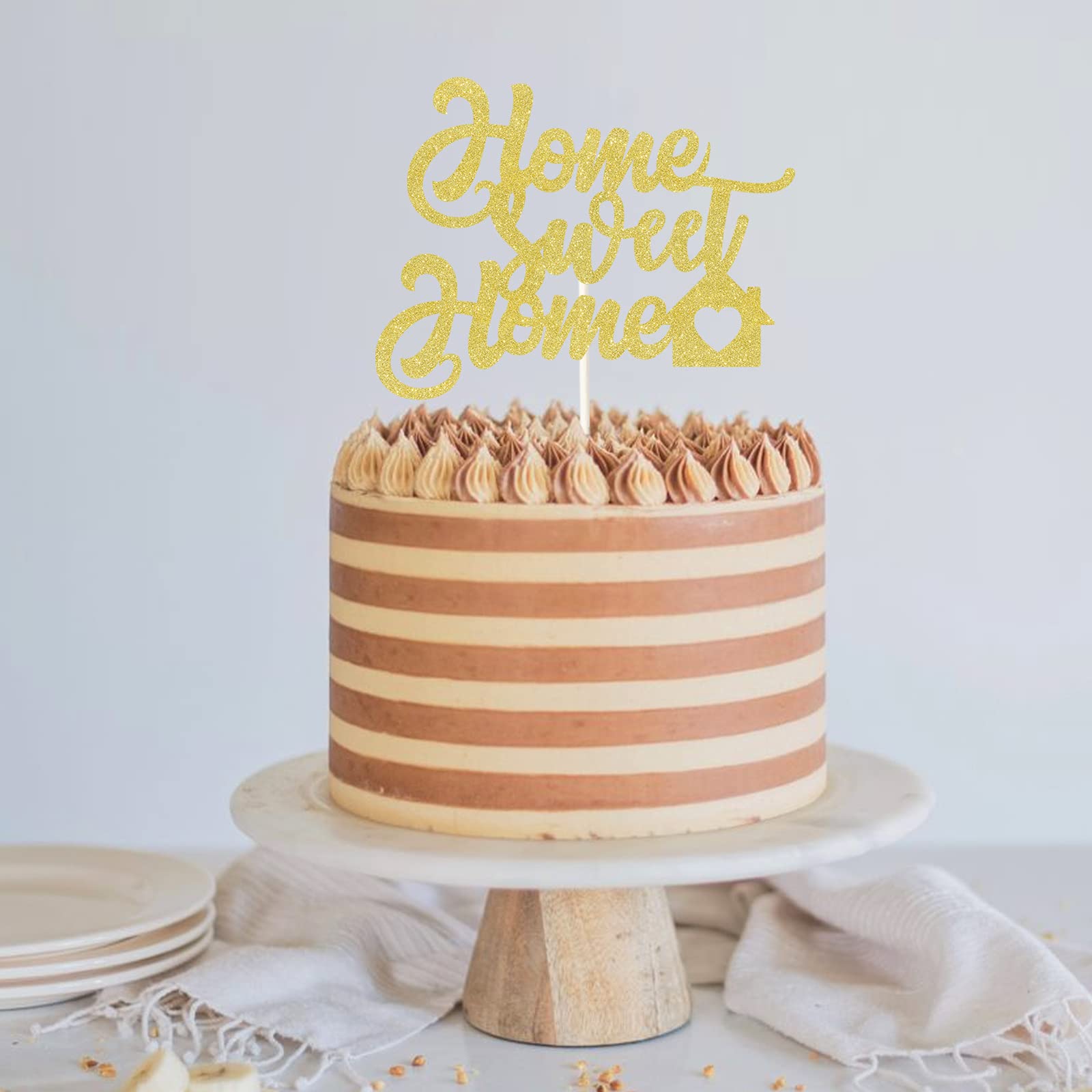 Gold Glitter Home Sweet Home Cake Topper - Welcome Home Sign for Housewarming Party Decorations | Perfect for New Home Celebrations, Bridal Showers & Family Gatherings