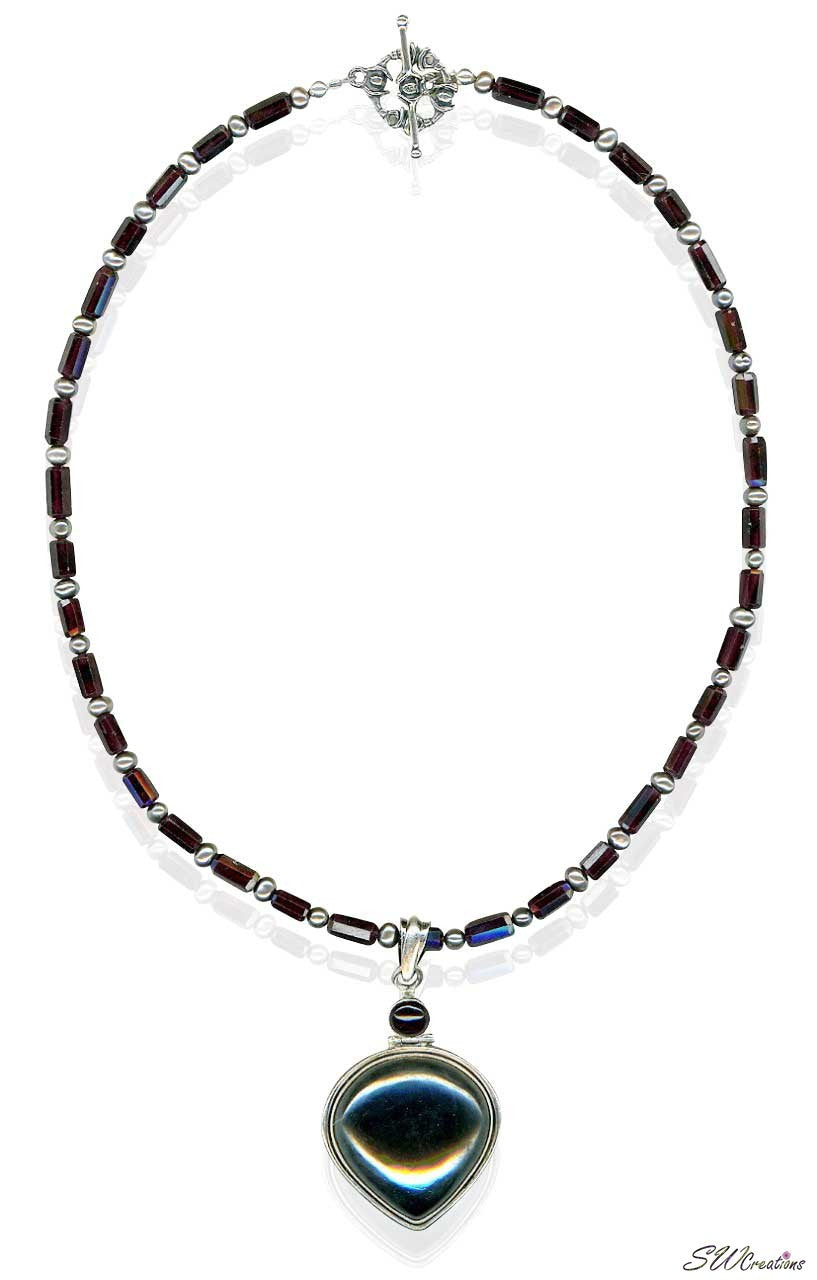 Garnet Gemstone Pearl Beaded Necklace for Women - Elegant Handmade Jewelry Gift for Birthday, Anniversary & Special Occasions | Perfect for Weddings, Parties & Everyday Wear