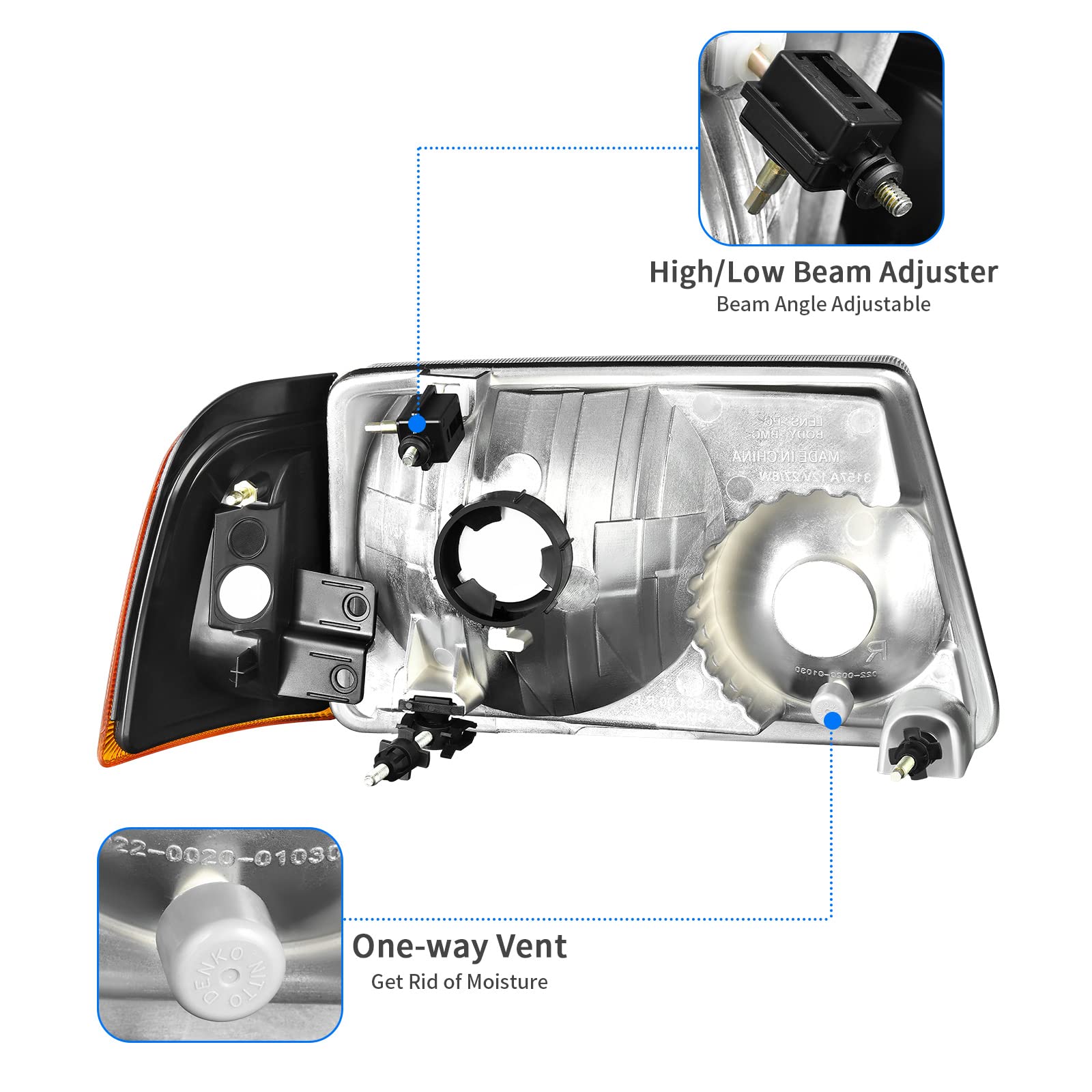 DWVO Smoke Housing Headlight & Tail Light Assembly Combo for 2001-2005 Ford Ranger - Replacement Headlights with Smoke Lens Taillights - Perfect for Off-Roading, Night Driving & Vehicle Customization