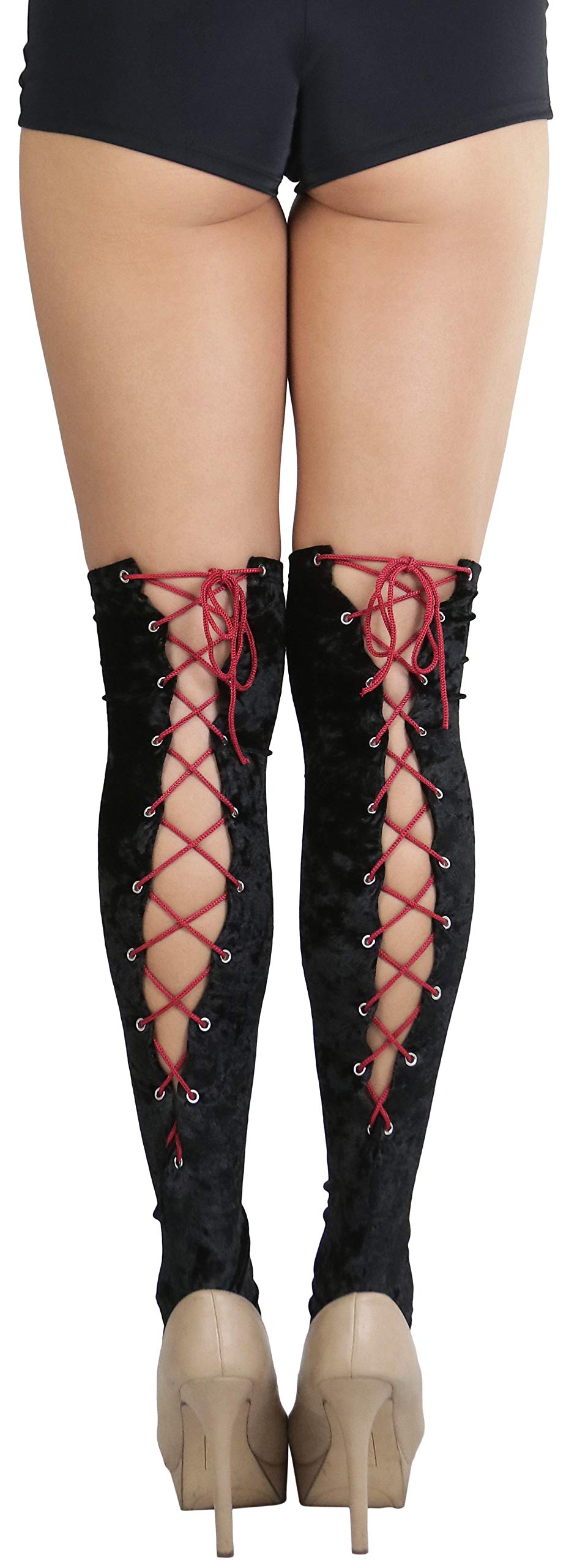 ToBeInStyle Women's Opaque Thigh High Stockings with Lace-Up Backseam - Sexy Unlaced Design for Fashion, Cosplay & Special Occasions
