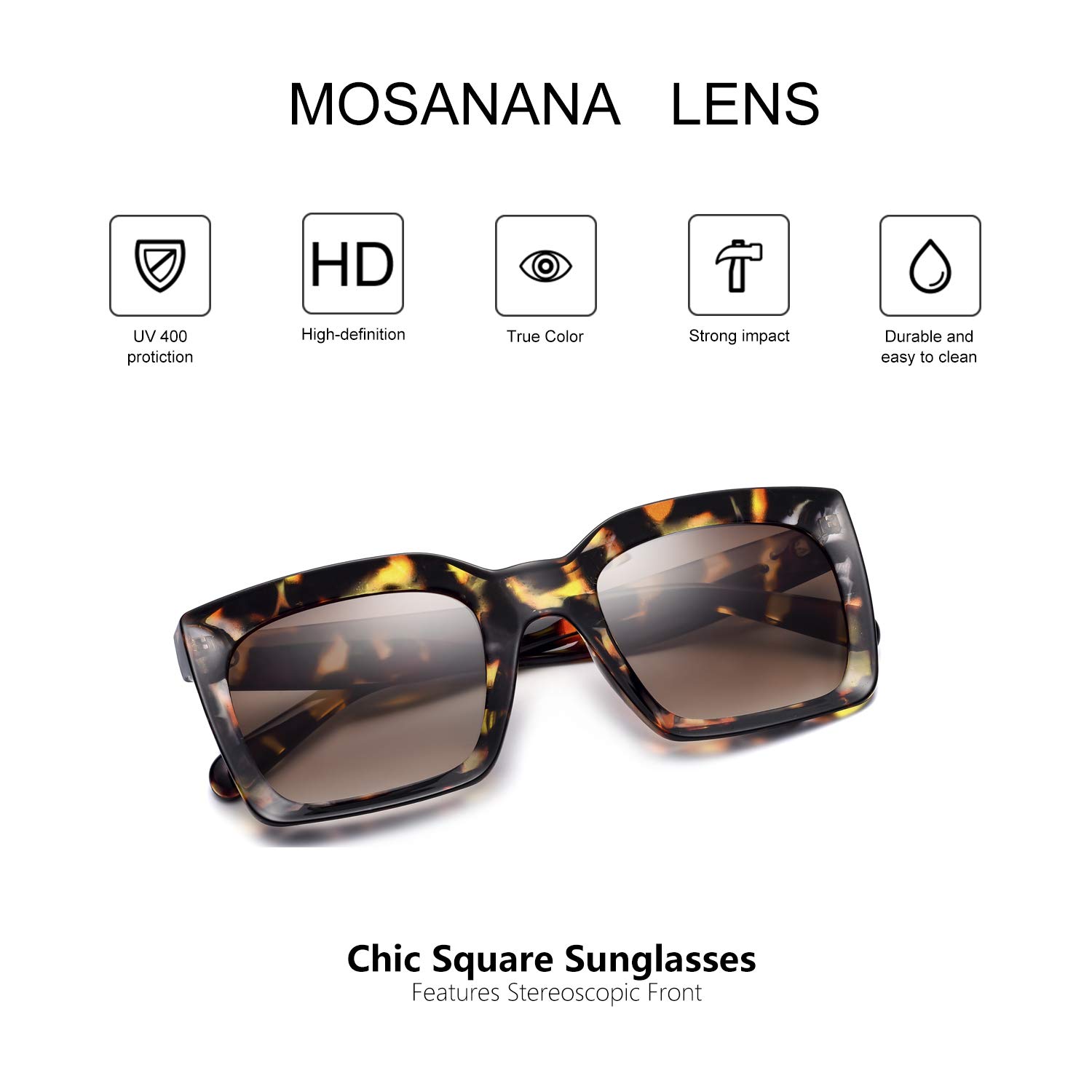 Mosanana Square Sunglasses for Women - Stylish UV Protection Fashion Sunnies MS51805 - Perfect for Beach, Driving & Outdoor Activities