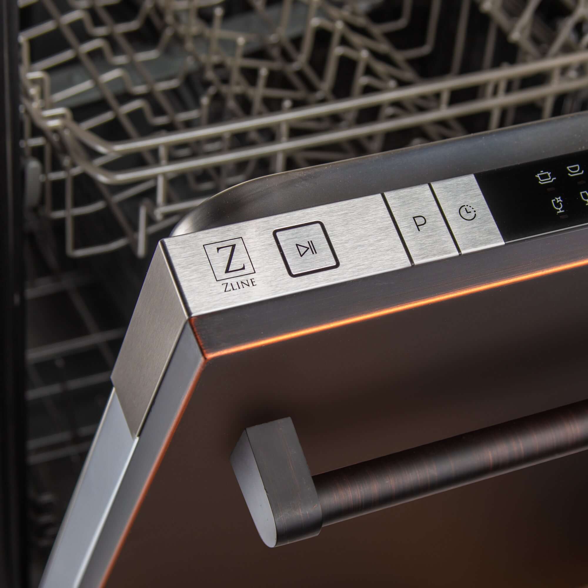 ZLINE 24 Inch Built-In Dishwasher with Oil Rubbed Bronze Finish - Stainless Steel Tub, Top Control Panel & Traditional Handle - Ultra Quiet 52dBa (DW ORB H 24) - Perfect for Modern Kitchens & Open-Concept Homes