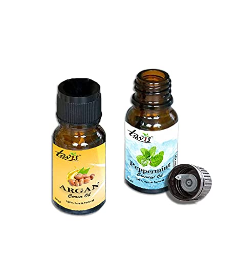 Pure Tavis Peppermint Oil & Organic Argan Oil Set - 100% Natural Essential Oils for Hair Care, Skin Moisturizing & Aromatherapy - Perfect for DIY Beauty Recipes, Massage & Relaxation