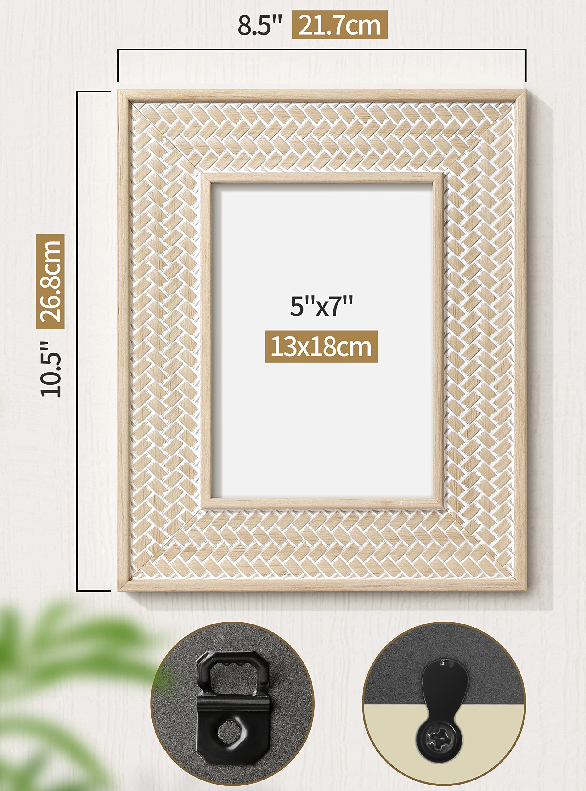 Afuly 5x7 Picture Frame - Natural Boho Beige Wood Photo Frame for Wall or Desk Decor, Wedding Gift for Couples, Grandma, Mom & Women | Perfect for Home, Office, Nursery & Bohemian Style Spaces