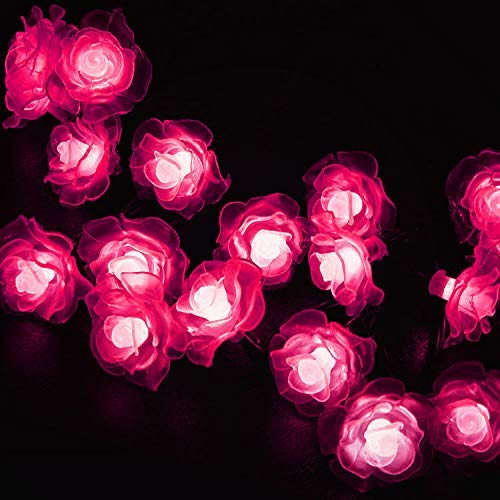 Solar Powered Rose Flower String Lights - 50 LED Waterproof Outdoor Fairy Lights for Garden, Patio, Lawn, Wedding & Party Decorations (Pink) | Perfect for Romantic Evenings, Backyard Gatherings & Holiday Celebrations