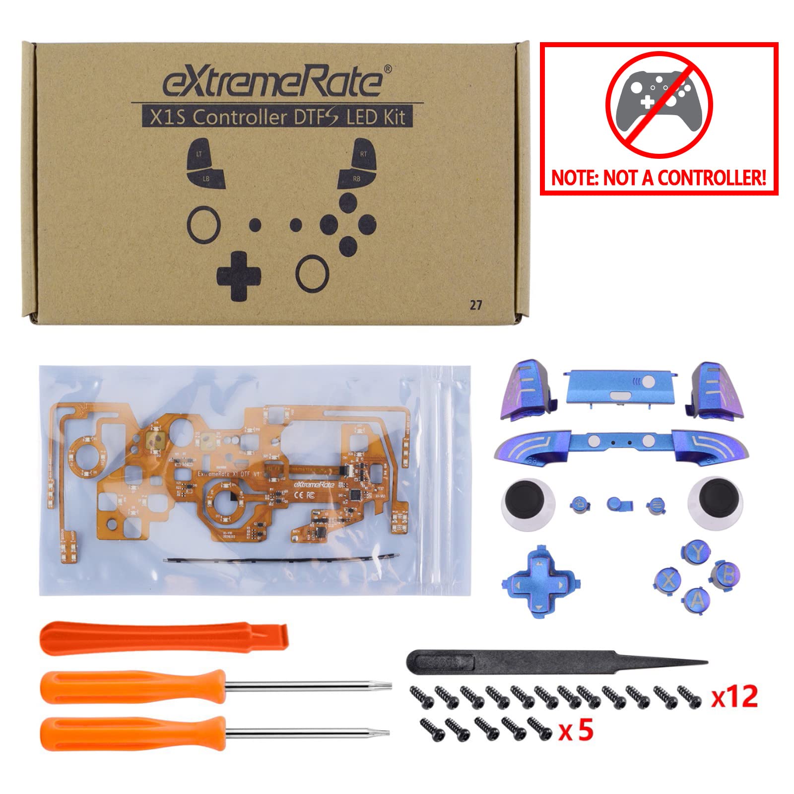 eXtremeRate DTF2.0 LED Light Kit for Xbox One S/X Controller - RGB LED Cable & Button Set, DIY Replacement for D-Pad/ABXY/Menu/View Buttons/Sticks, Glow Accessories for Xbox One S/X Model 1708 (Purple Blue) - Perfect for Gaming Enthusiasts & Custom Modifications