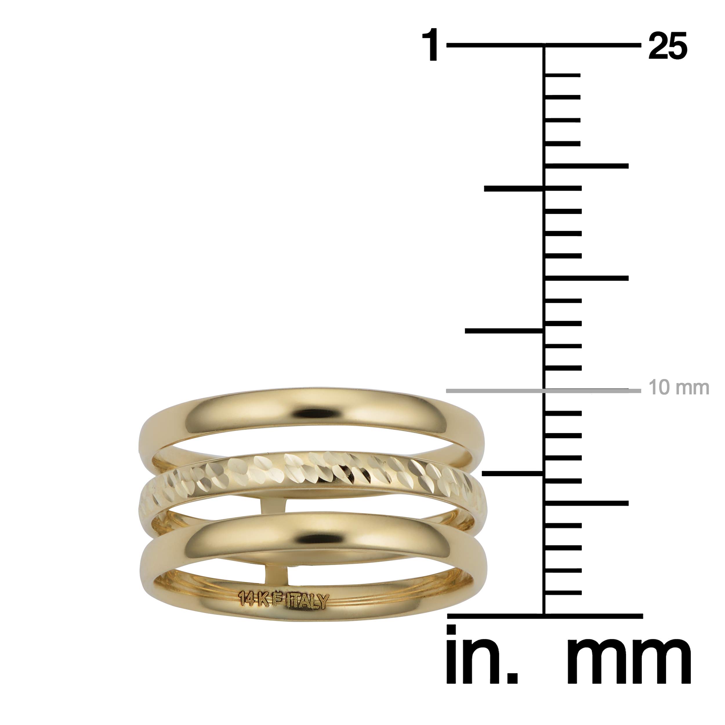 Kooljewelry 14k Yellow Gold 10mm Diamond-Cut Triple Band Ring for Women - Elegant Stackable Wedding, Anniversary & Everyday Jewelry Gift