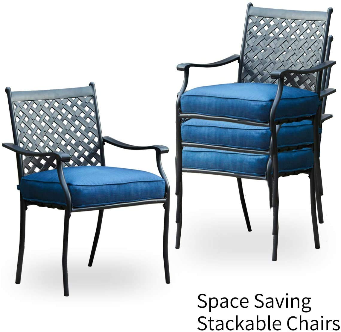 Romayard 5-Piece Outdoor Patio Dining Set with Cushioned Stackable Chairs - Blue Garden Conversation Furniture for Backyard, Deck, Poolside & Balcony