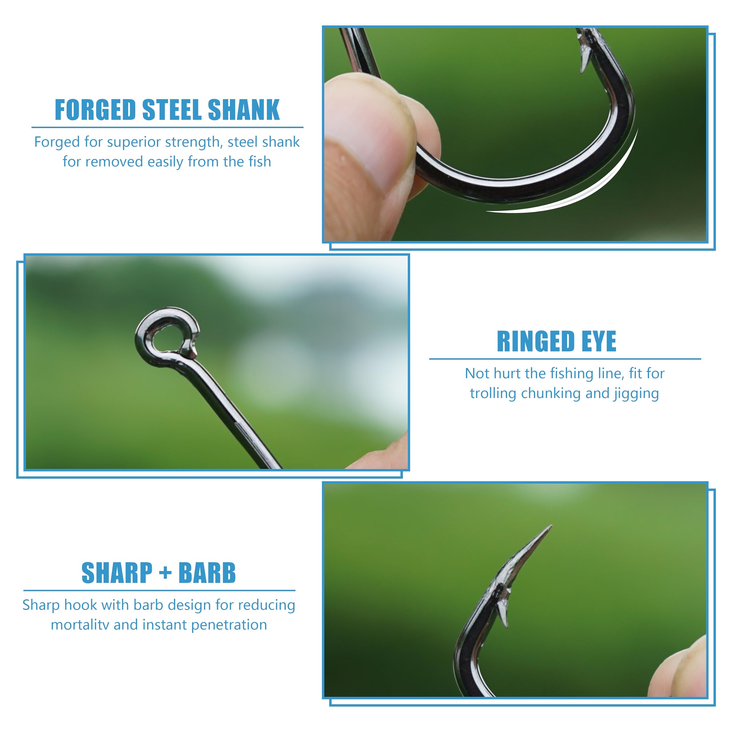 Stainless Steel Saltwater & Freshwater Fishing Hooks - 2X Strong Sharpened Circle Hooks for Live Bait, Ocean & Lake Fishing | Durable Assist Hooks for Bass, Trout & Saltwater Species