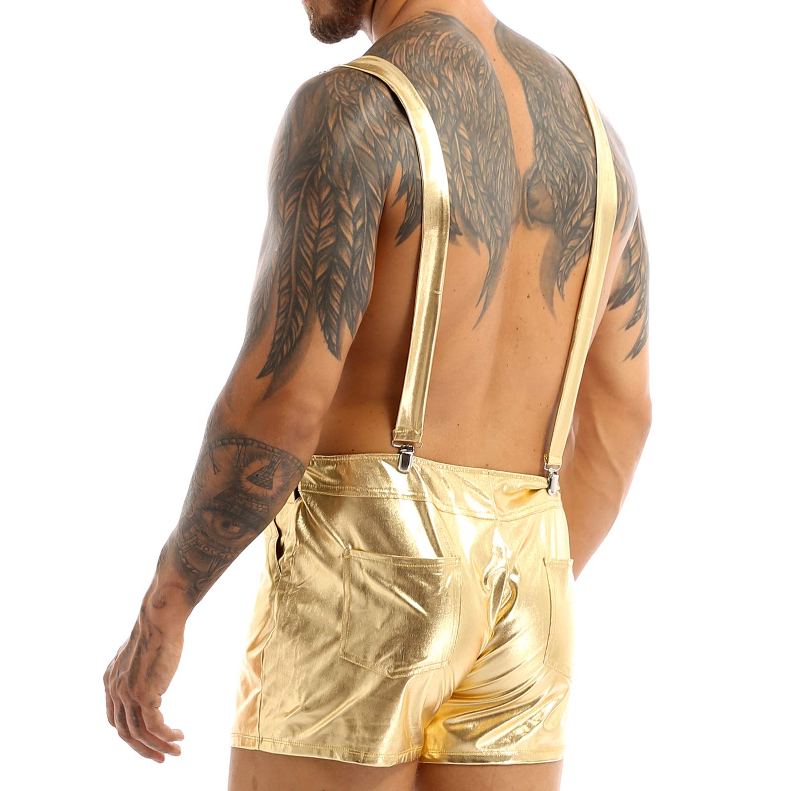 Men's Metallic Bib Overalls - Shiny Shorts for Festival & Fancy Dress