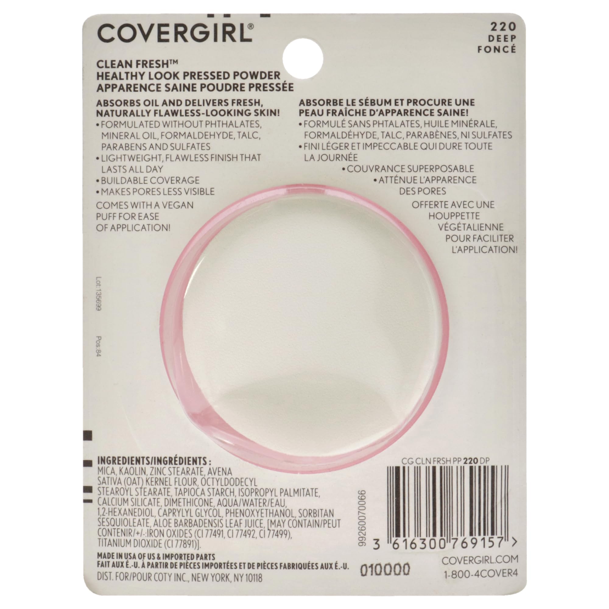 COVERGIRL Clean Fresh Pressed Powder - 220 Deep, 0.35 oz | Oil-Free, Skin-Loving Formula for Flawless Matte Finish | Perfect for Daily Wear & Touch-Ups On-The-Go