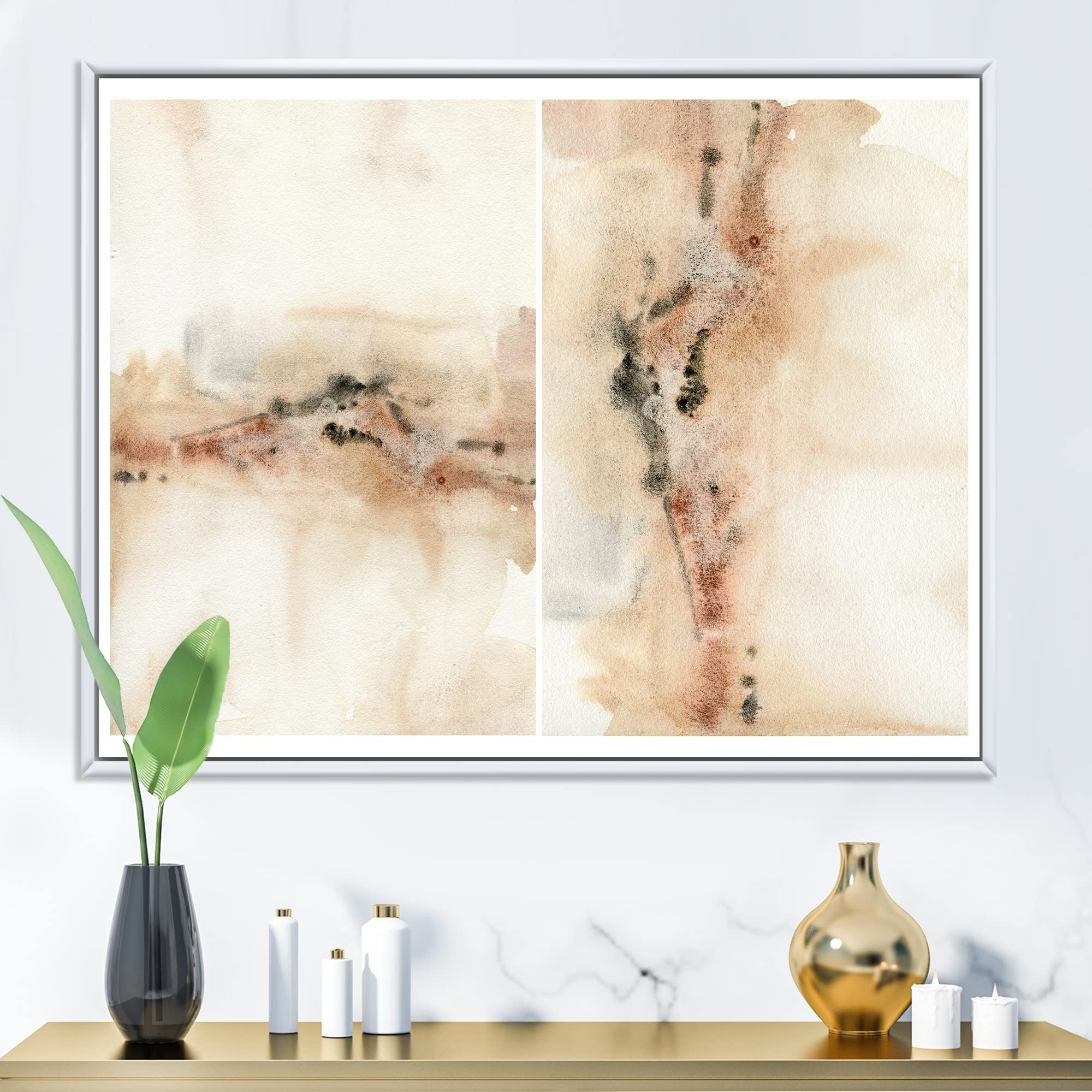 Abstract Yellow Beige Red Pink Spots Pastel Framed Canvas Wall Art Print - Modern Home Decor for Living Room, Bedroom & Office