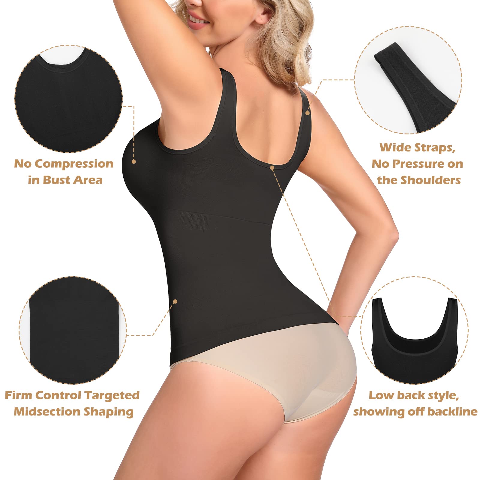 JOYSHAPER Women's Tummy Control Shapewear Tank Top - Seamless Slimming Camisole with Compression for Body Shaping | Perfect for Everyday Wear, Workouts & Special Occasions