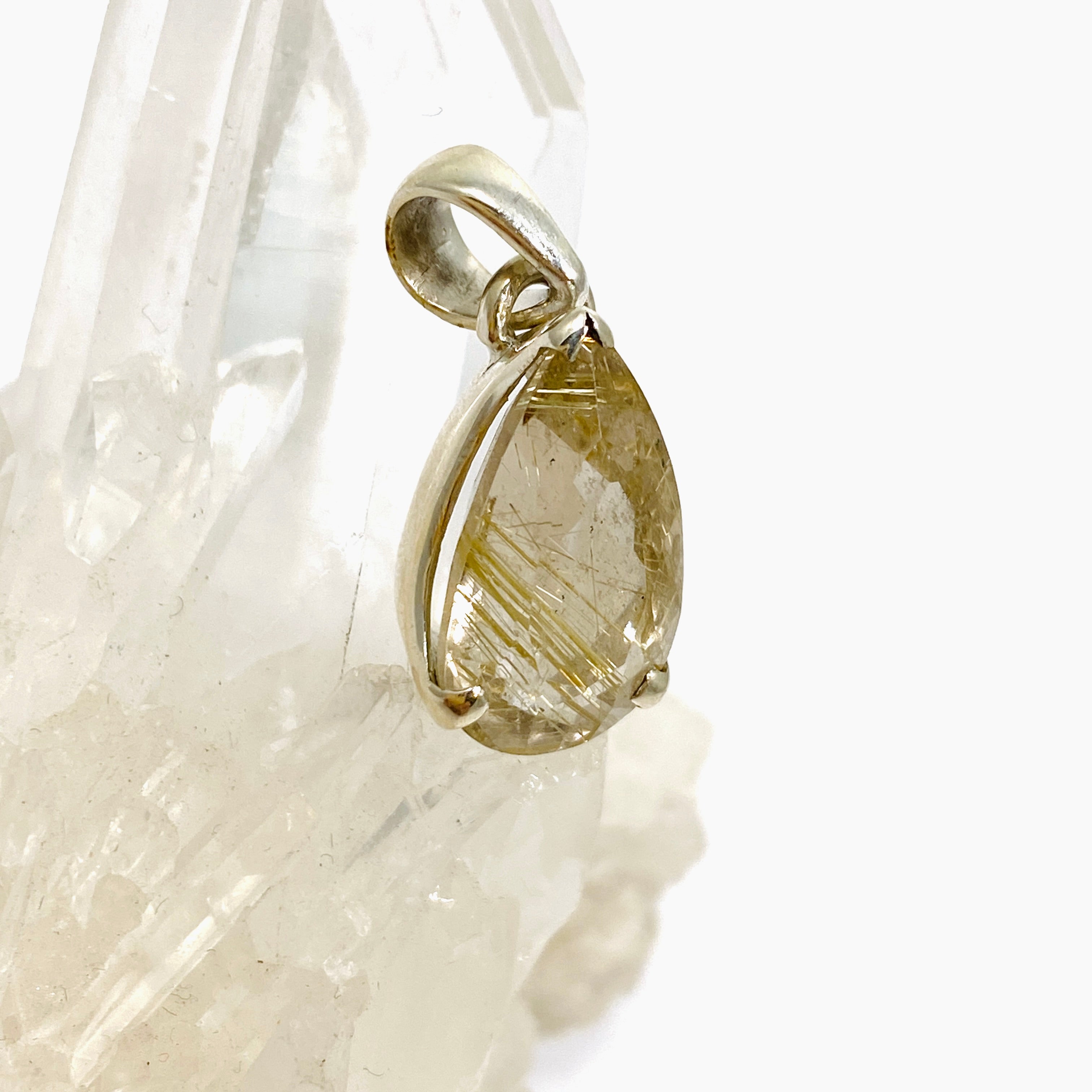 Golden Rutile Quartz Teardrop Faceted Pendant Necklace - Natural Crystal Jewelry for Women - Perfect for Spiritual Healing, Meditation & Elegant Occasions