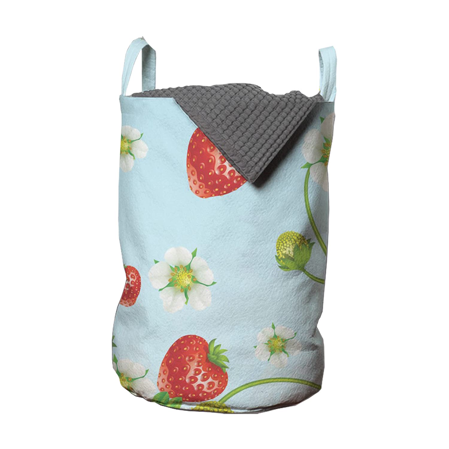 Ambesonne Fruit Laundry Bag - Summer Themed Strawberry Garden Fresh Design with Handles & Drawstring Closure, 13