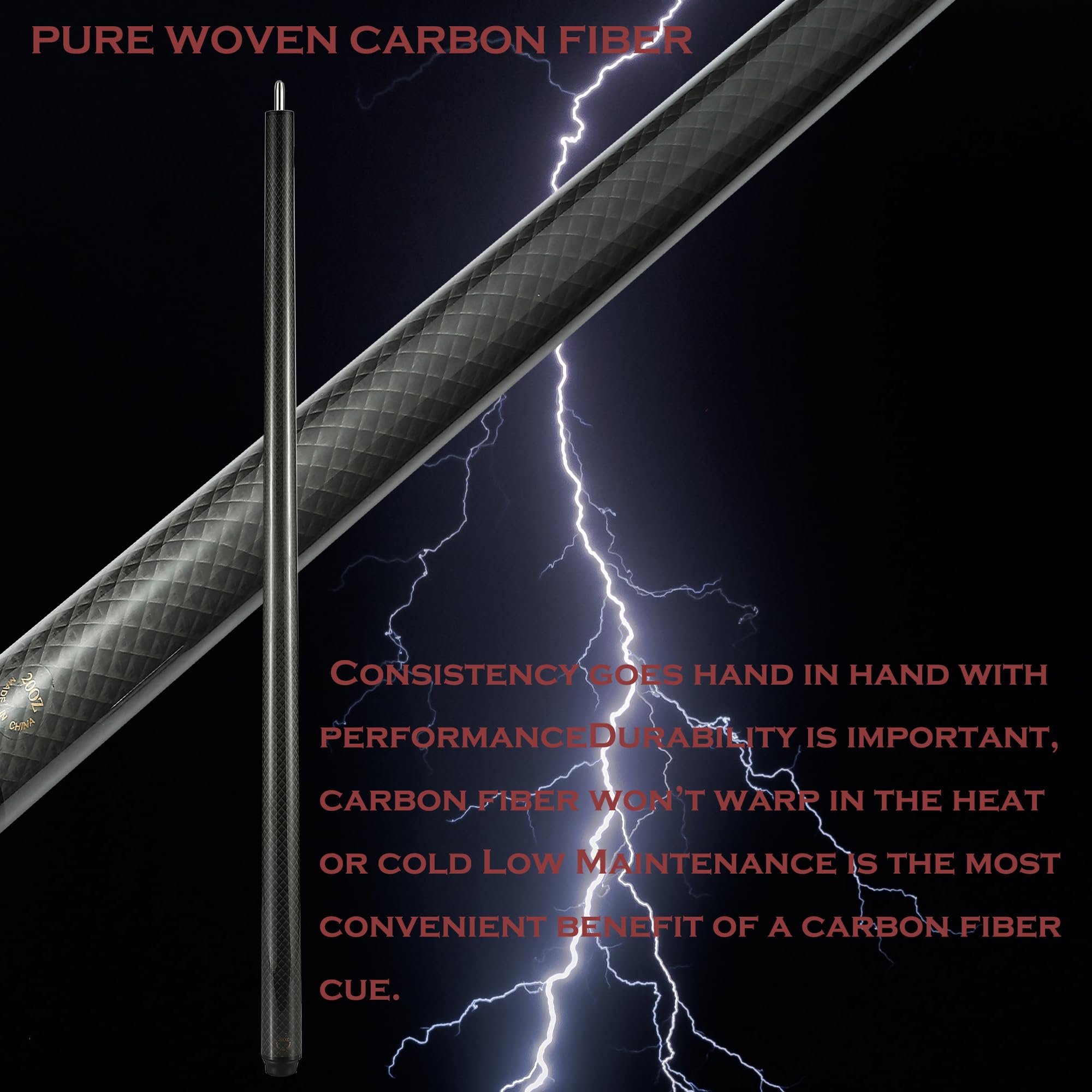 Premium Carbon Fiber Pool Cue Stick - 12.8mm Tip, 58