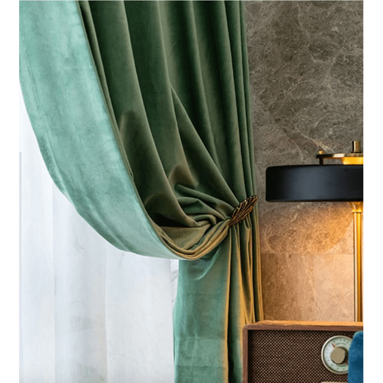 Luxury Plain Velvet Curtains for Living Room - Pea Green Blackout Drapes, Thermal Insulated Window Treatments for Bedroom & Home Decor