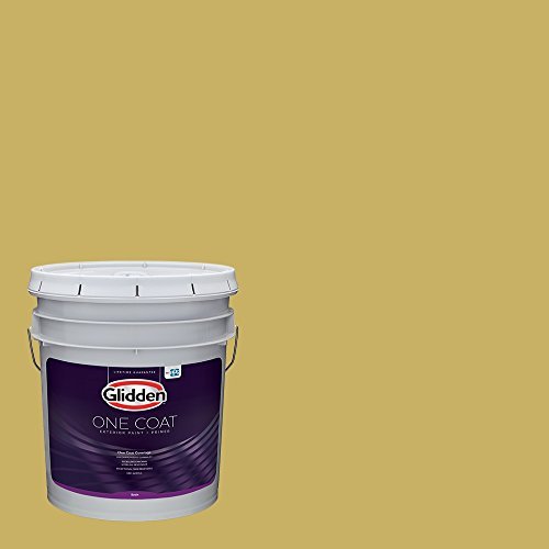 Glidden Exterior Paint and Primer in One - Split Pea Soup Yellow, Satin Finish, 5 Gallon Bucket | One-Coat Coverage for Home, Fence & Outdoor Projects