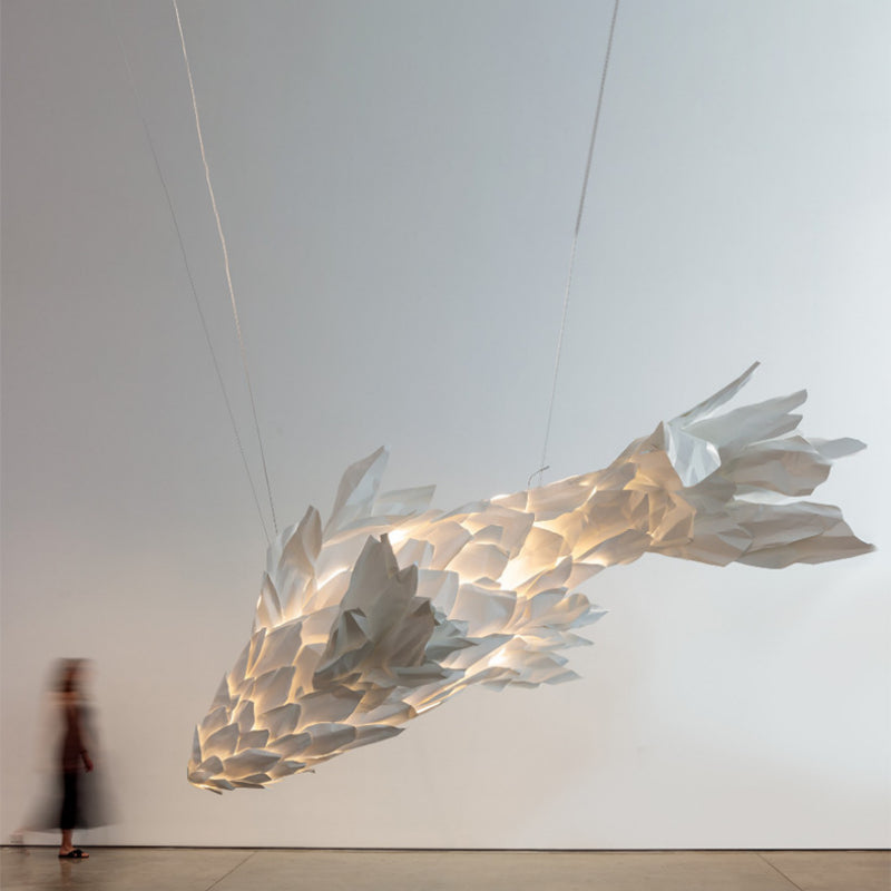 Elegant White Fish Shaped Chandelier - Modern Ceiling Light Fixture for Dining Room, Bedroom & Living Room Decoration | Perfect for Coastal, Nautical or Underwater Theme Home Decor