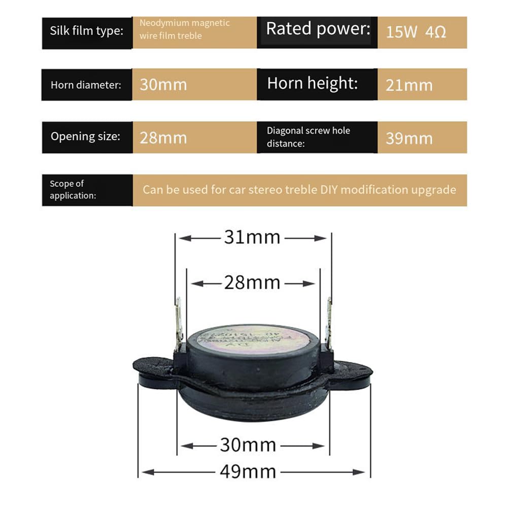 Tsudoku 2Pcs 1.25 Inch Mini Tweeter Speakers 15W 4ohm Silk Dome Neodymium - High Quality Car Audio Tweeters for DIY, Home Theater, and Bookshelf Speaker Upgrades | Perfect for Car Modifications and Sound System Enhancements