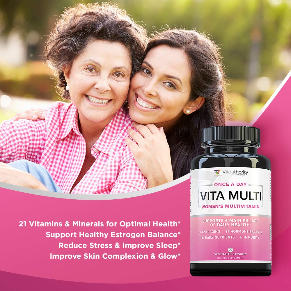 VITA Multi Multivitamin for Women - Daily Multi-Vitamin Supplement with DIM, Iodine & Ashwagandha | Supports Youthful Skin, Cortisol Balance & Hormone Health | 30 Day Supply | Perfect for Busy Professionals & Active Lifestyles