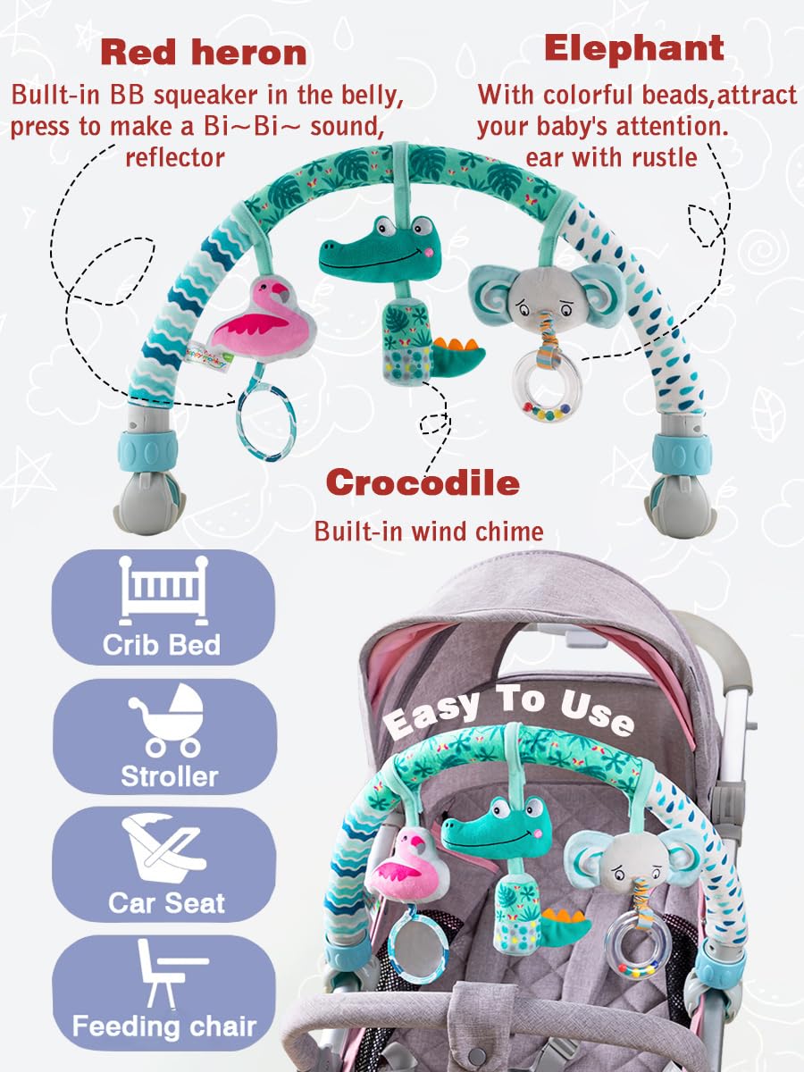 **Paul Hamilton Baby Stroller Arch Toys - Adjustable Hanging Toys for Crib, Stroller & Car Seat | Interactive Bouncer Toy Bar & Bassinet Mobile | Perfect Baby Shower Gift (Crocodile Design, Model S-19) - Ideal for Playtime, Travel & Nursery Decor**