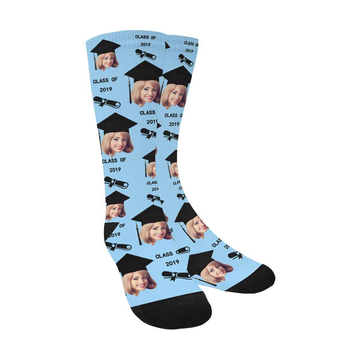 Custom Photo Face Socks - Personalized Graduation Gift for Class of 2020 - Unisex Text Crew Socks - Perfect for Graduation Parties, School Reunions & Unique Gifts